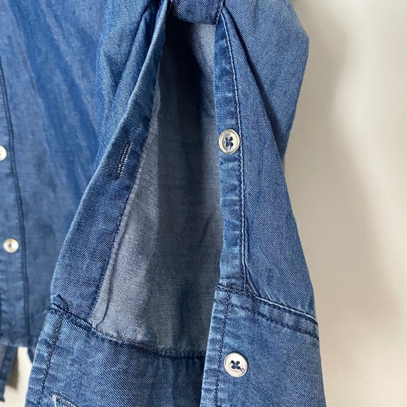 NWT New York & Company Split Back Graphic Blouse in Indigo Blue Size Small - Picture 5 of 13